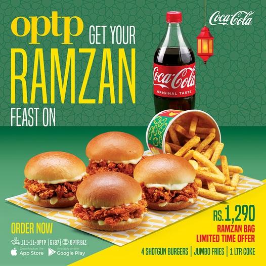 OPTP Ramadan Iftar Deal! 4 Shotgun Burgers with Fries and Drink just Rs